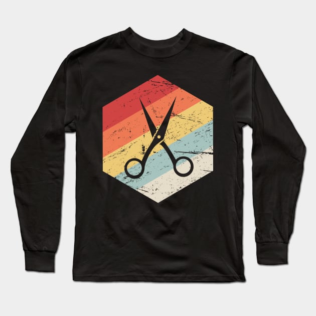 Retro Vintage Hair Stylist Scissors Icon Long Sleeve T-Shirt by MeatMan